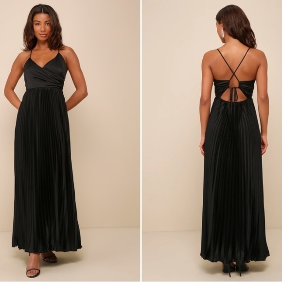 LULUS Prom Wedding Bridesmaid Sexy Elegant Pleated Satin Maxi Dress - Picture 1 of 3